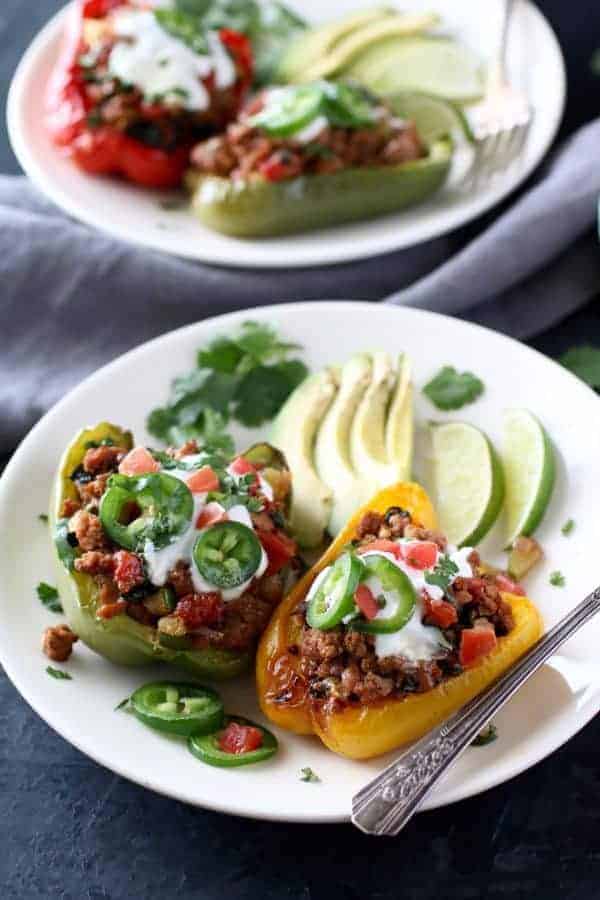 Southwest Turkey Stuffed Peppers on a white plate