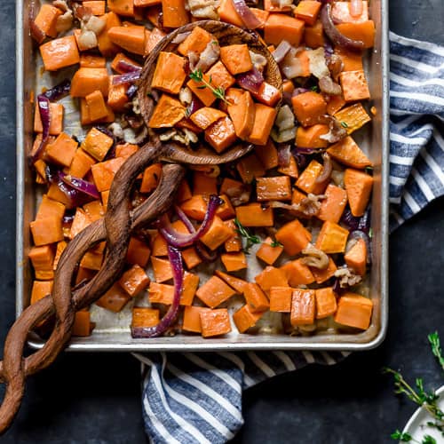 MAPLE BACON ROASTED SWEET POTATOES