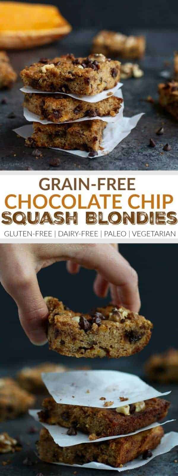 Grain-free Chocolate Chip Squash Blondies | gluten-free desserts | dairy-free desserts | paleo desserts | vegetarian desserts | desserts using fresh squash | healthy blondie recipes || The Real Food Dietitians #glutenfreedesserts #healthydesserts