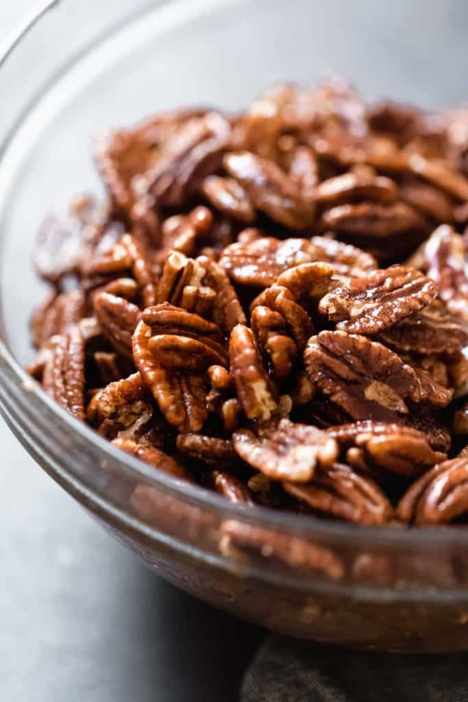 All ingredients for spiced pecans mixed together and ready for baking