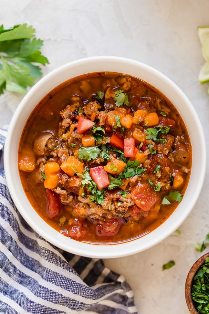 a bowl of slow cooker turkey chili
