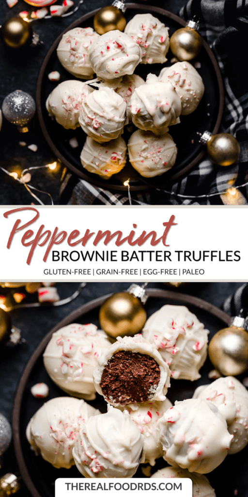 Long pin Image for Peppermint Brownie Batter Truffles