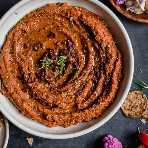 Overhead view of Tuscan White Bean Dip