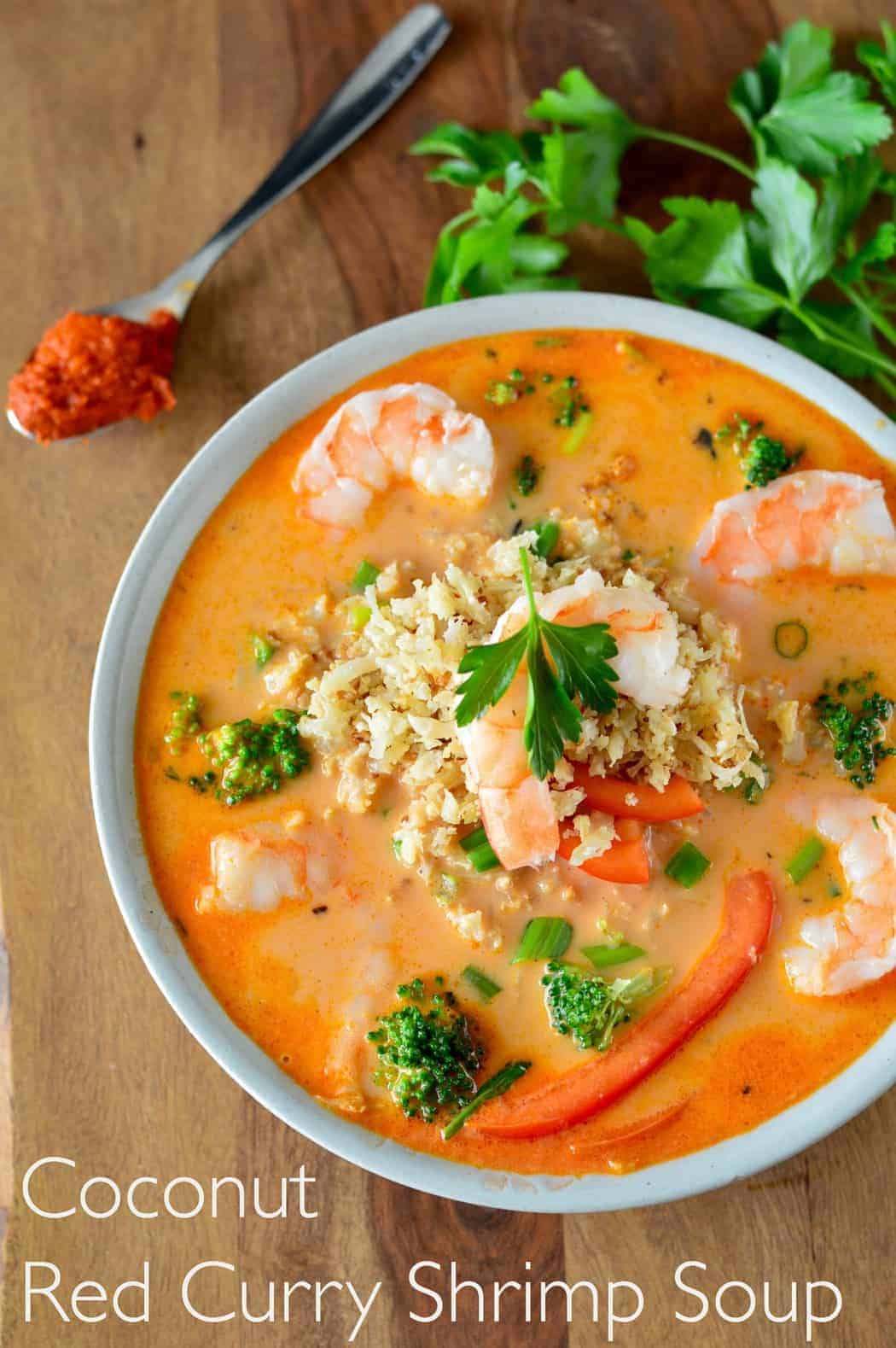 Coconut Red Curry Shrimp Soup | healthy soup recipes | healthy seafood recipes | paleo soup recipes | whole30 soup recipes | gluten-free soup recipes | dairy-free soup recipes || The Real Food Dietitians #whole30soup #glutenfreesoup #healthysoup