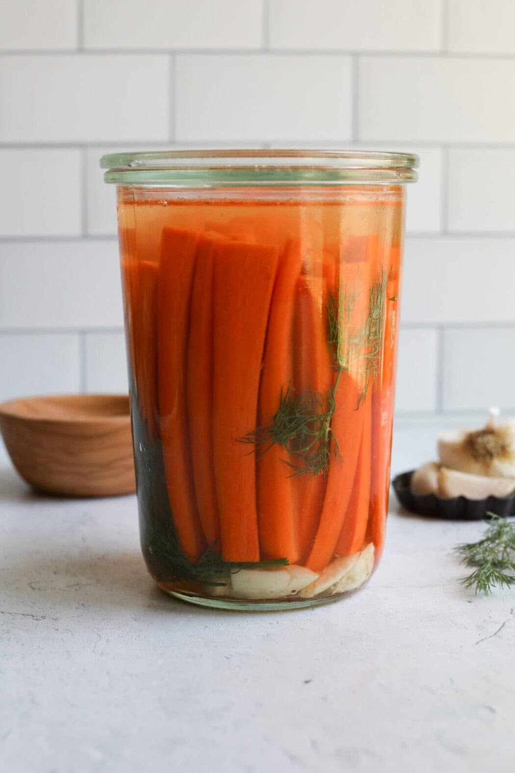 A jar of fermented carrots. 