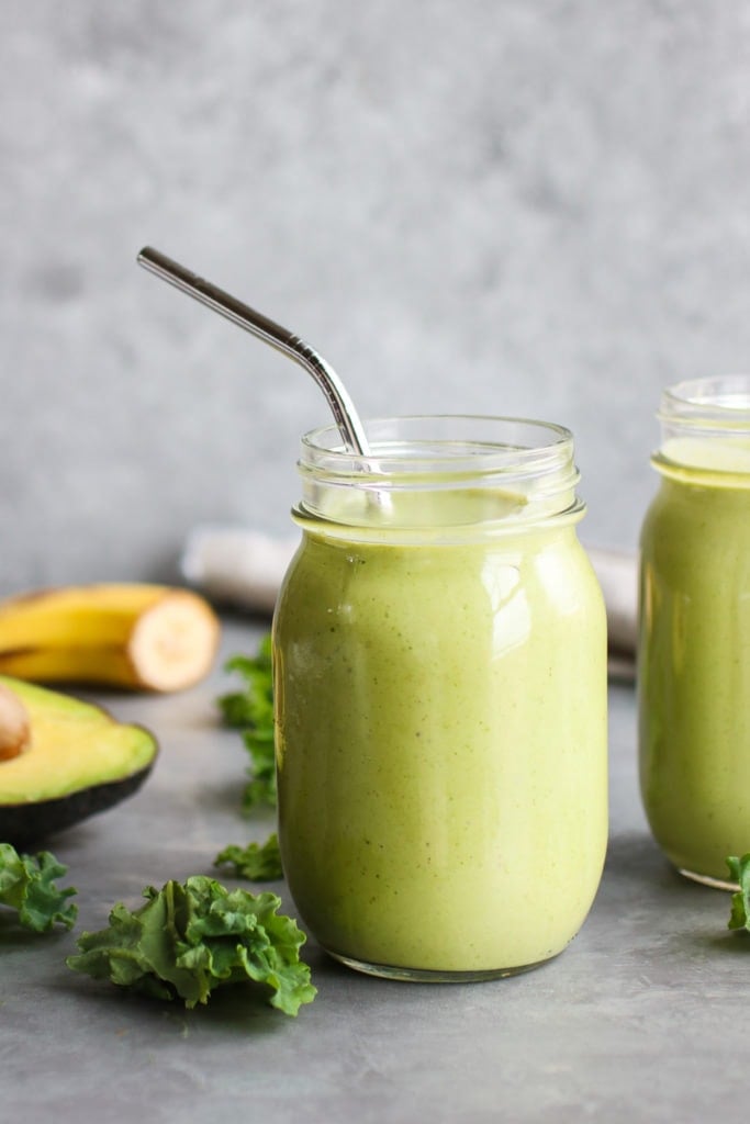 Green Smoothie in a mason jar side view