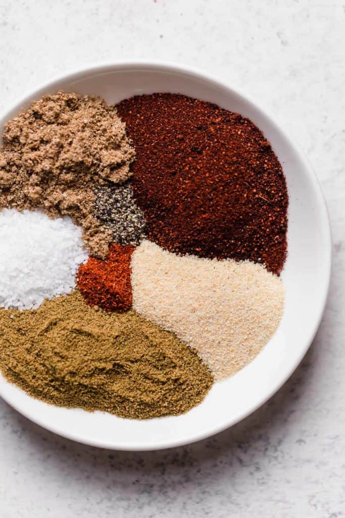 Homemade taco seasonings in a white bowl