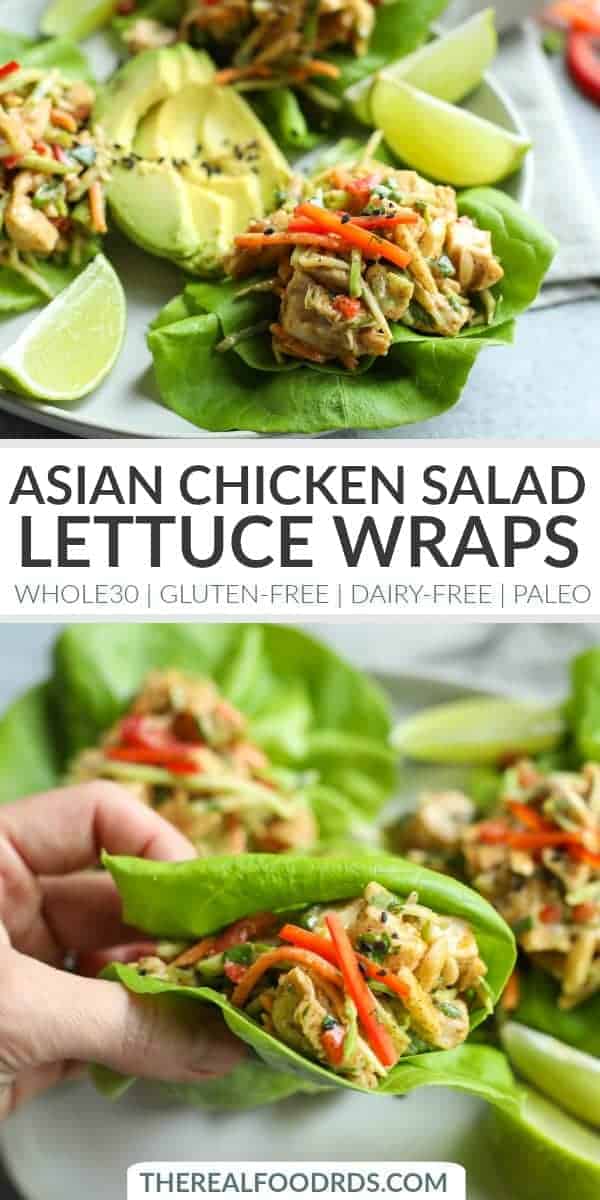 Pinterest image for Asian Chicken Salad Lettuce Wraps 
