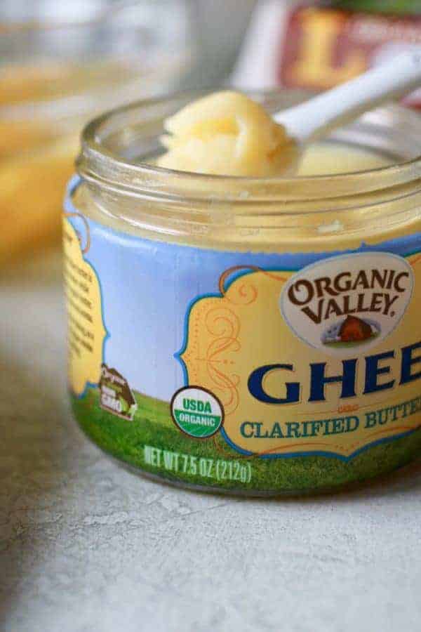 Close up photo of Organic Valley Ghee. An ingredient in the Turkey Sausage Sweet Potato Egg Bake. 