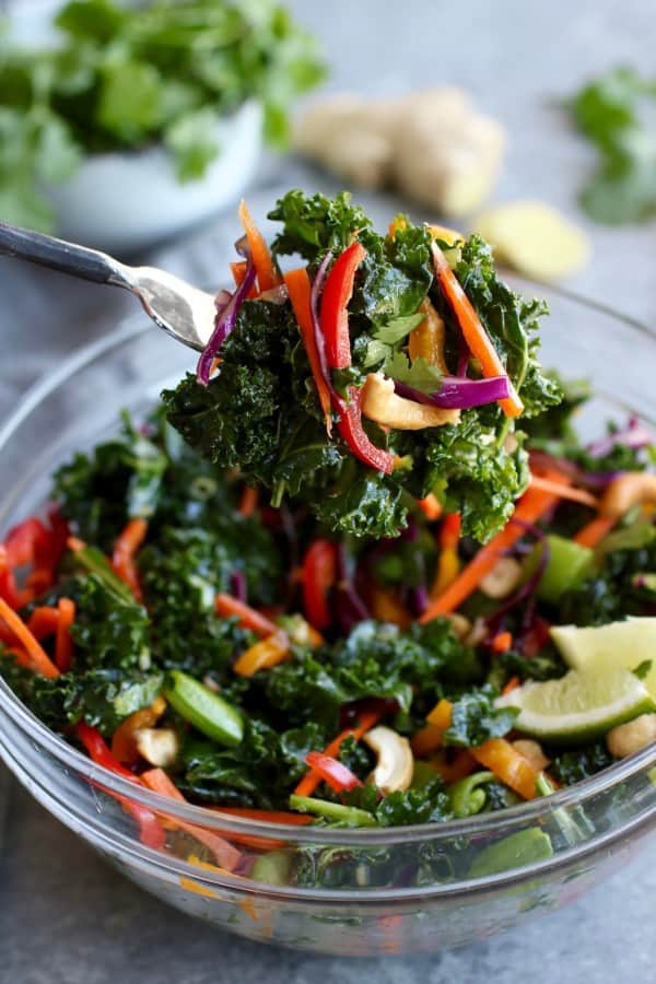 Thai Kale Salad with Cashews - The Real Food Dietitians