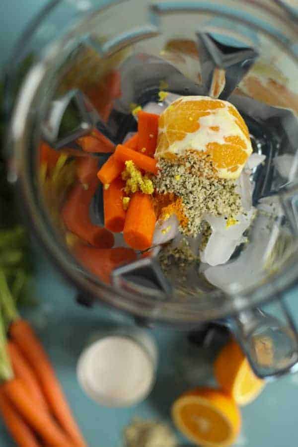 Sunrise Super Smoothie ingredients in a blender