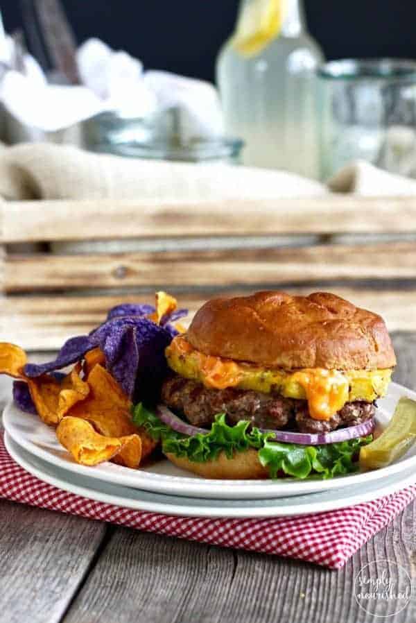 Bison Burger with Grilled Pineapple and Sriracha Aioli | Gluten-free, Dairy-free plus Egg-free and Paleo options | https://simpynourishedrecipes.com/bison-burger-pineapple-sriracha-aioli/