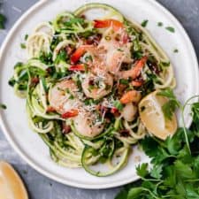 Zucchini “Pasta” Carbonara with Shrimp