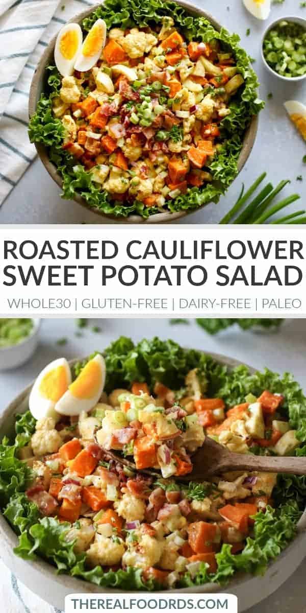 Pinterest image for Roasted Cauliflower Sweet Potato Salad