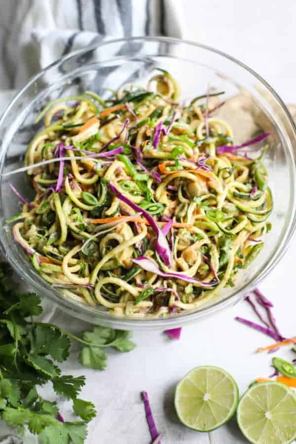 Spicy Asian Zucchini Noodles in a glass bowl