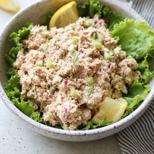 Bowl of fresh 5-minute salmon salad