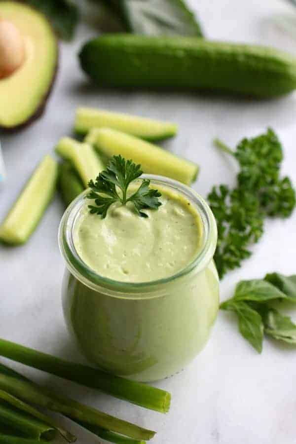 Green Goddess Dressing in a glass jar