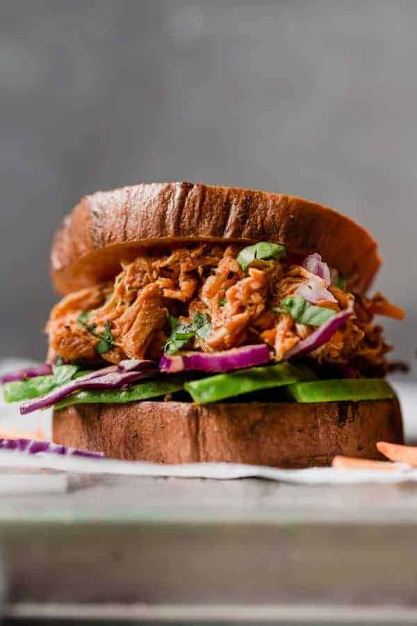 Side view of Slow Cooker Chicken Sloppy Joe Sliders