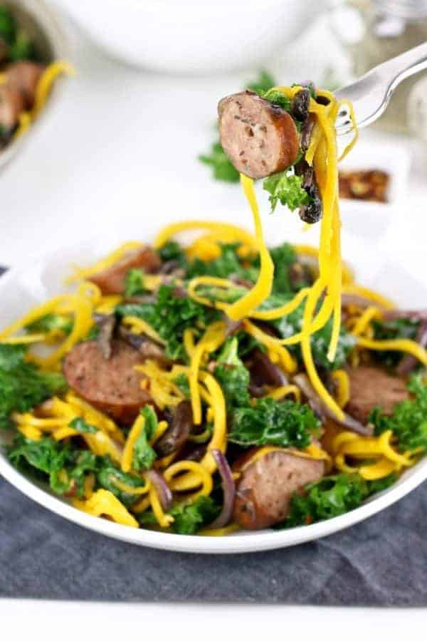 Butternut Squash Noodles with Sausage and Kale