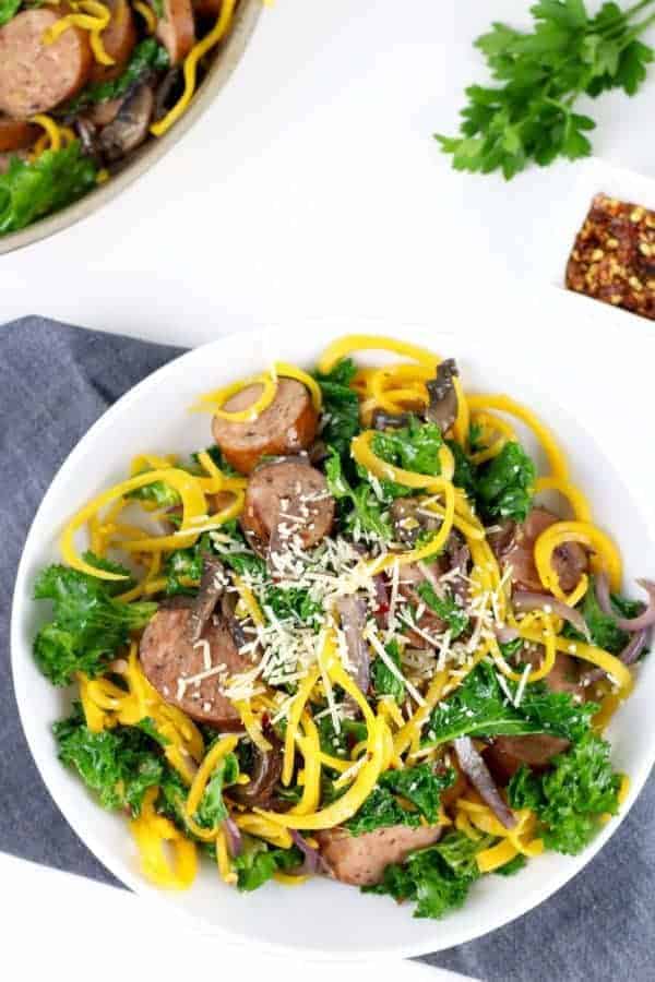Butternut Squash Noodles with Sausage and Kale