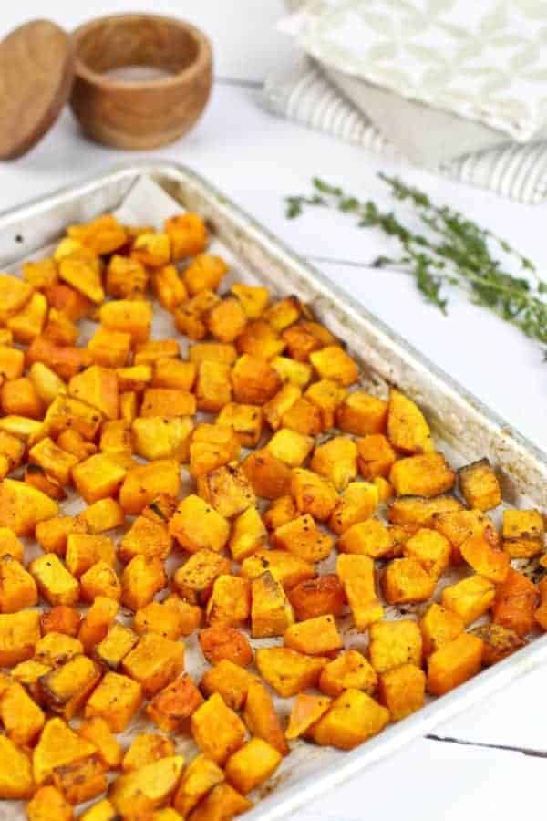 Butternut Squash Home Fries on a baking sheet