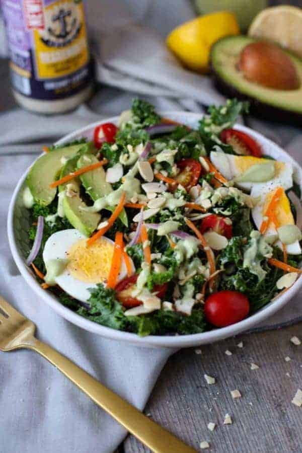 Kale Salad with Avocado Caesar Dressing | The Real Food Dietitians