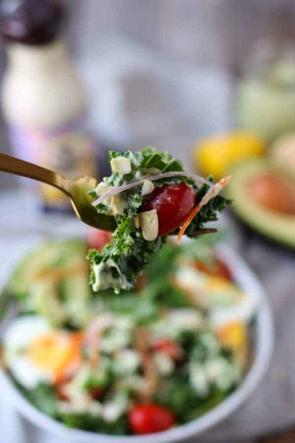 Kale Salad with Avocado Caesar Dressing | The Real Food Dietitians