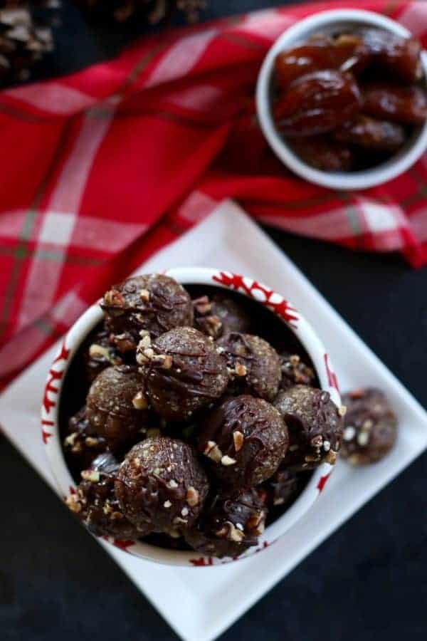 Overhead view of Pecan Pie Truffles in a bowl