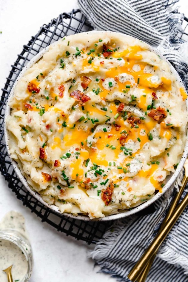 Slow Cooker Loaded Mashed Potatoes with Ranch - The Real Food Dietitians