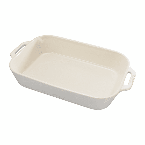 A white casserole dish on a white background.