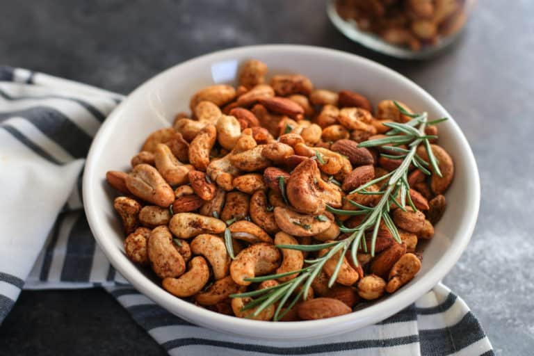 Chili and Rosemary Roasted Nuts| Paleo + Whole30 | The Real Food Dietitians | https://therealfooddietitians.com/chili-rosemary-roasted-nuts/