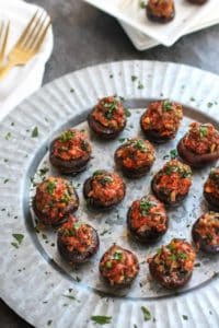 Chorizo Stuffed Mushrooms | whole30 appetizers | paleo appetizers | gluten-free appetizers | egg-free appetizers | healthy appetizer recipes | easy appetizer recipes || The Real Food Dietitians #healthyappetizers #whole30appetizers #glutenfreeappetizers