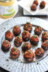 Chorizo Stuffed Mushrooms | whole30 appetizers | paleo appetizers | gluten-free appetizers | egg-free appetizers | healthy appetizer recipes | easy appetizer recipes || The Real Food Dietitians #healthyappetizers #whole30appetizers #glutenfreeappetizers