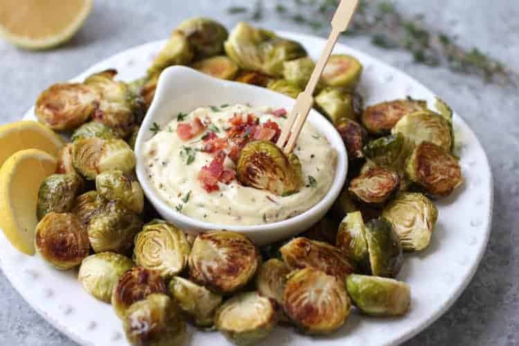 Roasted Brussels Sprouts with Garlic Bacon Aioli