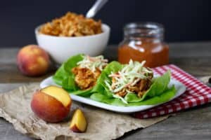 Slow Cooker Peach BBQ Chicken | The Real Food Dietitians | https://therealfooddietitians.com/slow-cooker-peach-bbq-chicken/