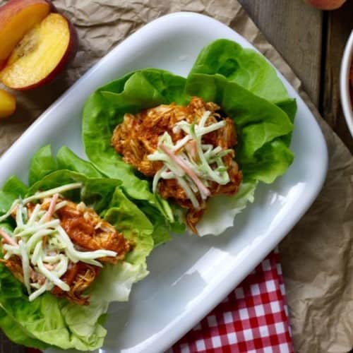 Slow Cooker Peach BBQ Chicken | The Real Food Dietitians | https://therealfooddietitians.com/slow-cooker-peach-bbq-chicken/