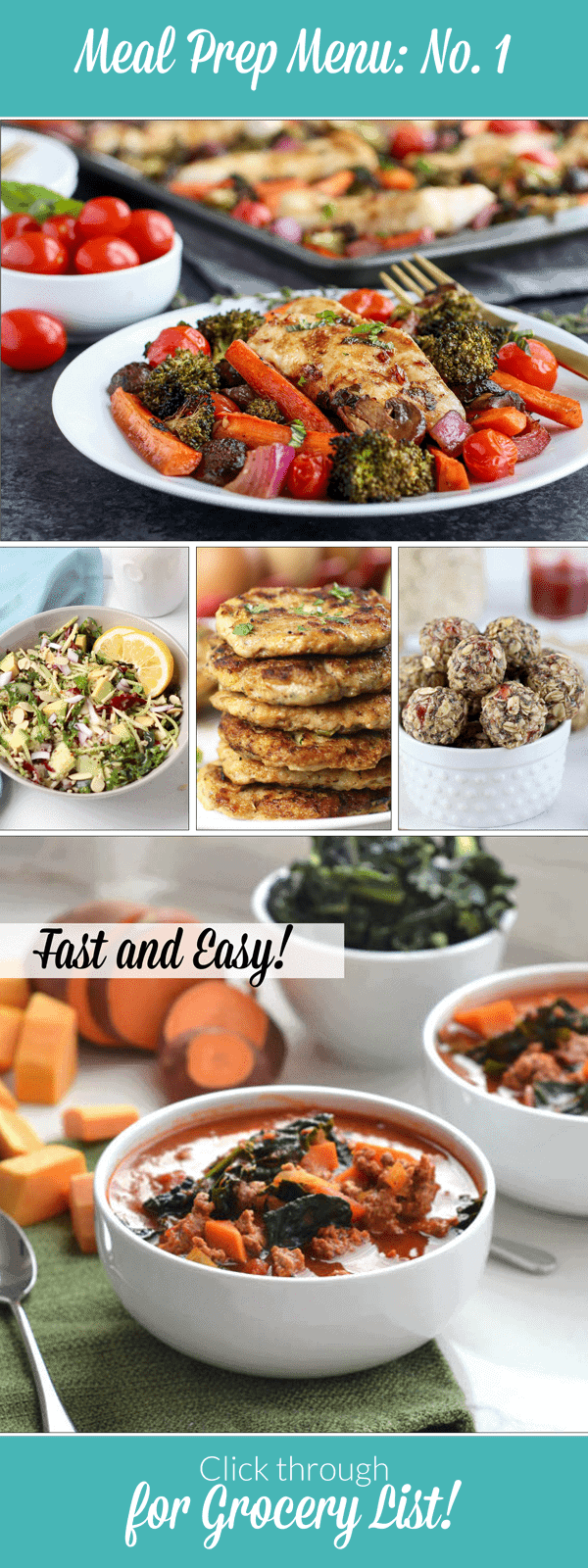 Weekly Meal Prep Menu: No. 1 featuring 5 fast and easy recipes you can make on the weekend. Gluten-free | Dairy-free | Family-friendly The Real Food Dietitians | https://therealfooddietitians.com/weekly-meal-prep-menu-no-1/