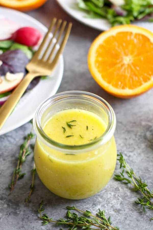 Citrus Vinaigrette with Thyme in a glass jar