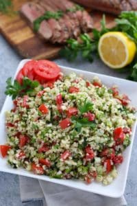  Cauliflower Tabbouleh Salad on a white plate