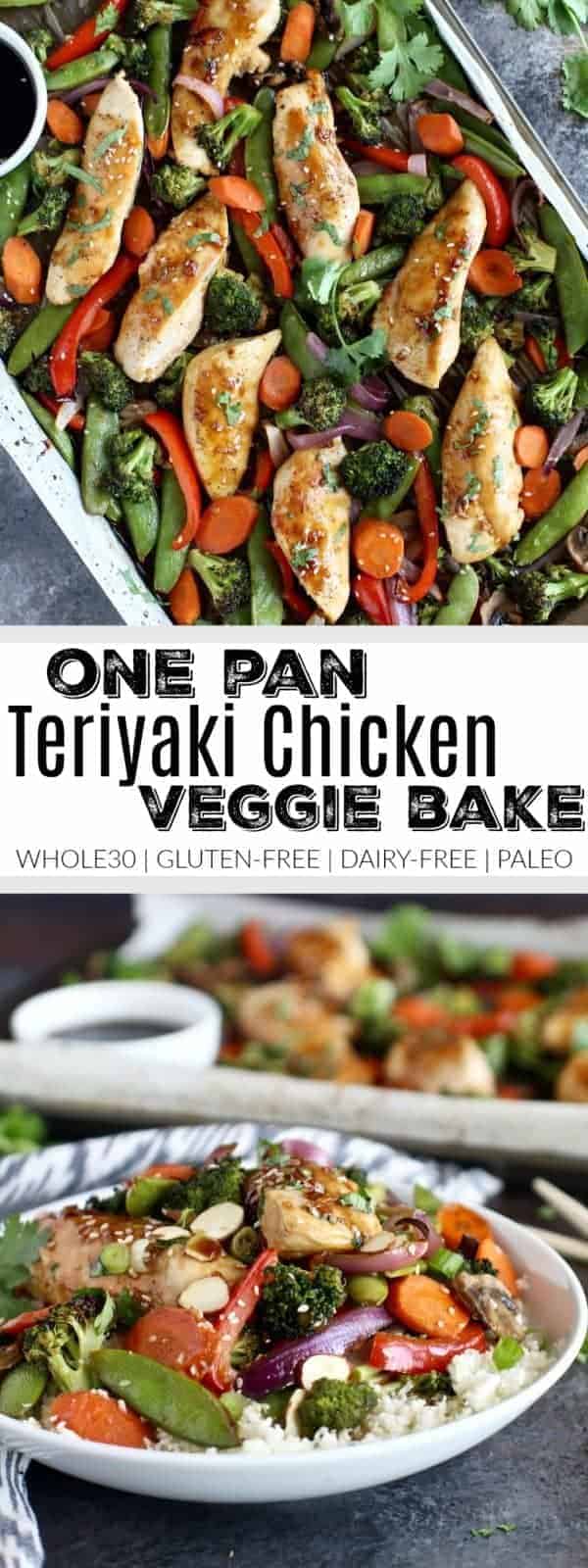 Full of flavor, nutrient-dense veggies and satisfying protein. This One-Pan Teriyaki Chicken Veggie Bake that's made with a simple homemade teriyaki sauce is Whole30-friendly and perfect for weeknight dinners. Whole30 | Gluten-free | Dairy-free | Paleo | https://therealfooddietitians.com/one-pan-teriyaki-chicken-veggie-bake/