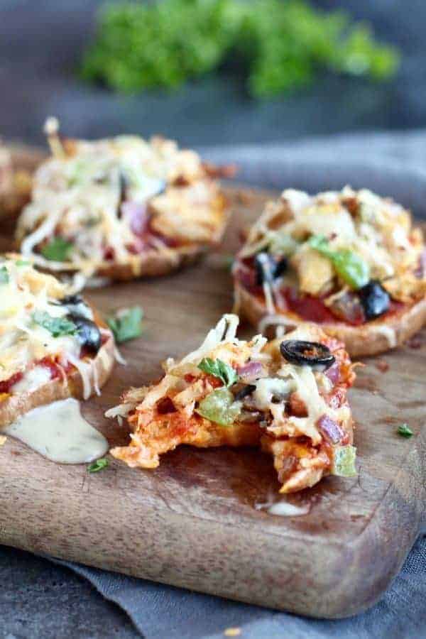 Chicken Supreme Sweet Potato Pizza Bites | pizza inspired recipes | healthy pizza alternatives | easy dinner recipes | healthy dinner recipes | Whole30 recipe ideas | Whole30 approved recipes | Whole30 dinner ideas | gluten free recipes | gluten free pizza recipes | healthy recipes using sweet potatoes | paleo dinner recipes | paleo friendly meals || The Real Food Dietitians