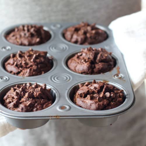 Double Chocolate Zucchini Muffins | The Real Food Dietitians | https://therealfooddietitians.com/double-chocolate-zucchini-muffins/