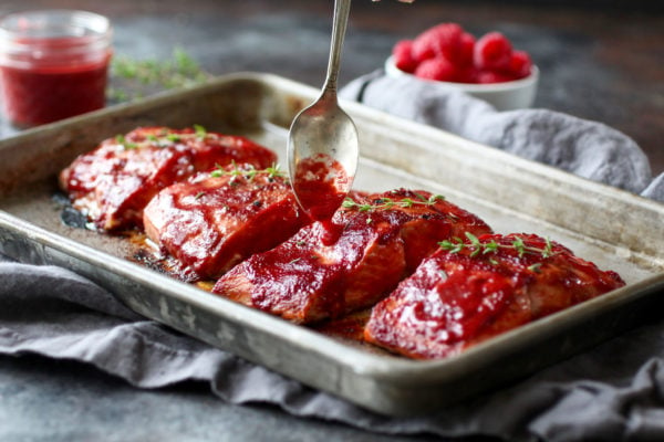 Raspberry Balsamic Glazed Salmon (Whole30) | The Real Food Dietitians | https://therealfooddietitians.com/raspberry-balsamic-glazed-salmon-whole30/