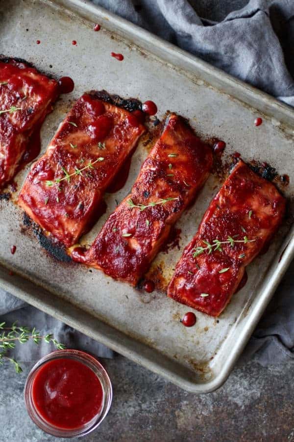 Raspberry Balsamic Glazed Salmon (Whole30) | The Real Food Dietitians | https://therealfooddietitians.com/raspberry-balsamic-glazed-salmon-whole30/