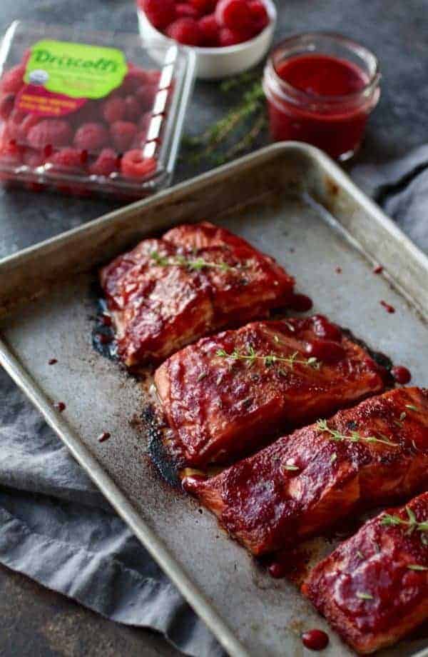 Raspberry Balsamic Glazed Salmon (Whole30) | The Real Food Dietitians | https://therealfooddietitians.com/raspberry-balsamic-glazed-salmon-whole30/