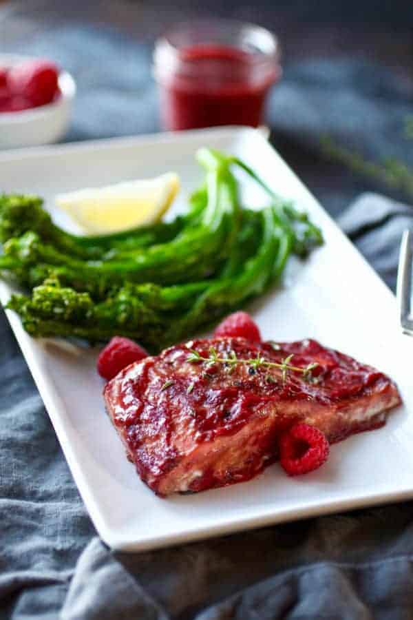 Raspberry Balsamic Glazed Salmon (Whole30) | The Real Food Dietitians | https://therealfooddietitians.com/raspberry-balsamic-glazed-salmon-whole30/