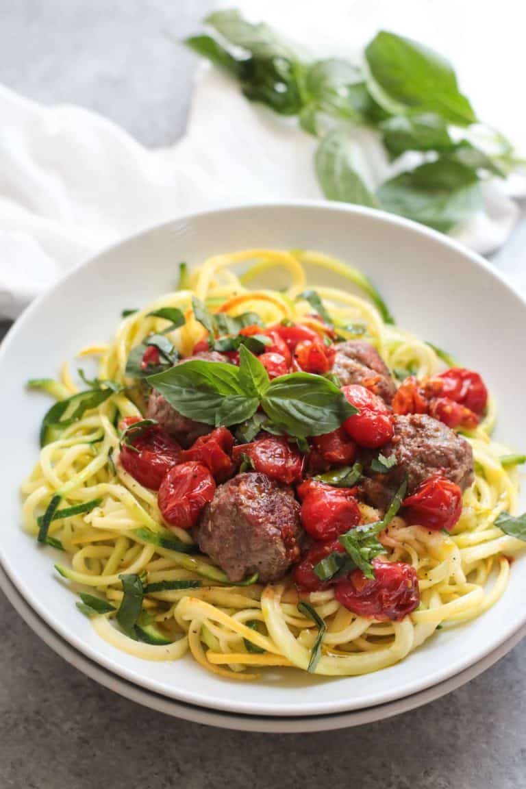 Italian Meatballs with Zoodles (Whole30) | The Real Food Dietitians | https://therealfooddietitians.com/italian-meatballs-with-zoodles-whole30/