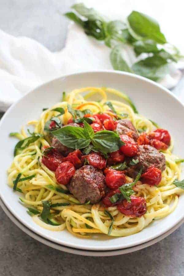 Italian Meatballs with Zoodles (Whole30) | The Real Food Dietitians | https://therealfooddietitians.com/italian-meatballs-zoodles-whole30/eatballs-with-zoodles-whole30/