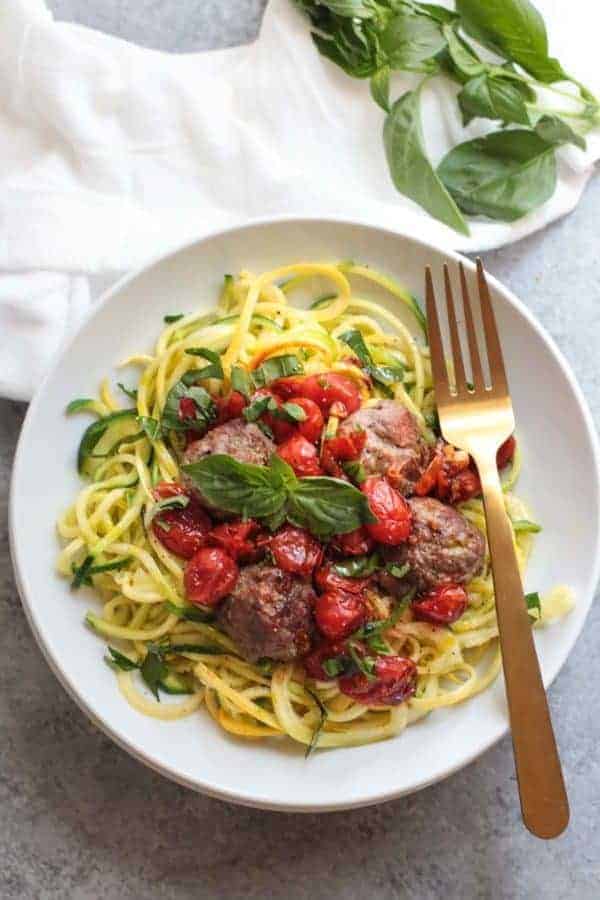 Italian Meatballs with Zoodles (Whole30) | The Real Food Dietitians | https://therealfooddietitians.com/italian-meatballs-zoodles-whole30/