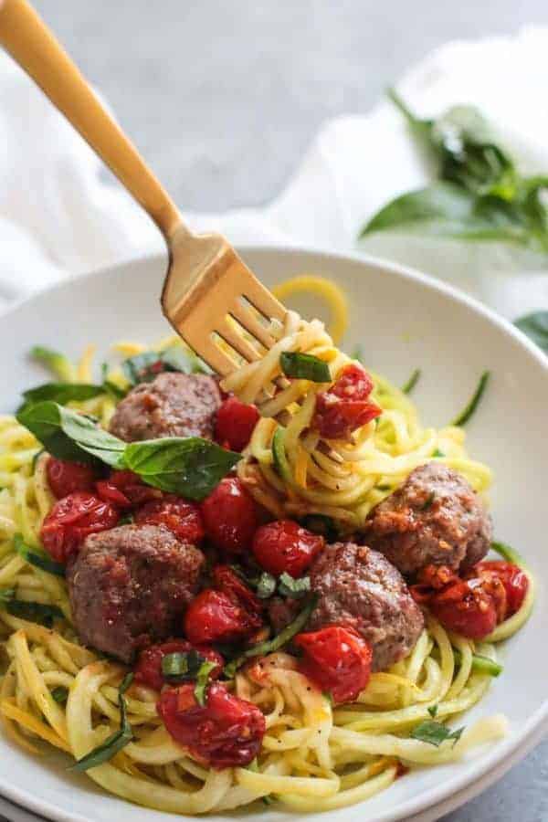 Italian Meatballs with Zoodles (Whole30) | The Real Food Dietitians | https://therealfooddietitians.com/italian-meatballs-with-zoodles-whole30/